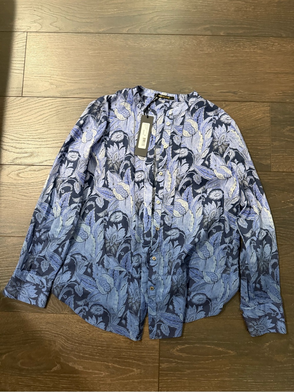 NWT Kobi Halperin Navy and Light Blue Paisley Button-Up Shirt